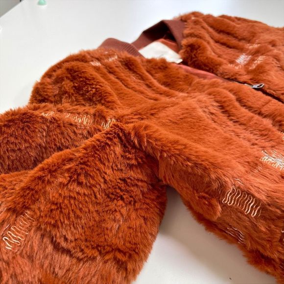 Anthropologie Teddy Bomber Jacket Pockets Lined Plaid Orange Red XS - Picture 4 of 8